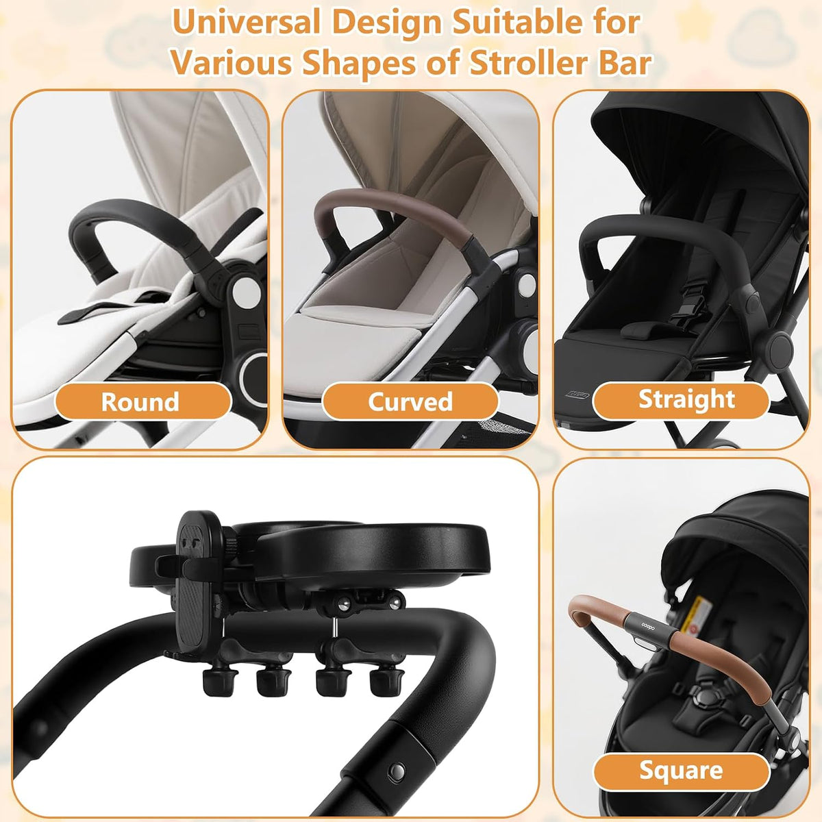 Universal Stroller Snack Tray, Baby Stroller Tray Attachment | 4-In-1 Stroller Tray with Cup Holder and Phone Holder, 360°Rotating Design Compatible with Popular Baby Strollers