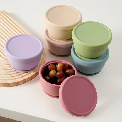 1PC Silicone Baby Feeding Bowl with Suction Cup Portable Food Storage Container with Lids Toddler Solid Self Feeding Tableware